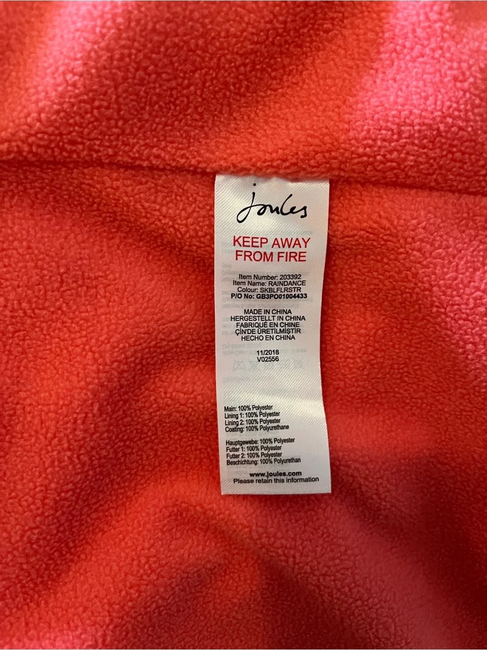 Joules Coral-Lined Floral & Stripe Rain Jacket